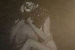 Tegning, hvidt på sort karton - Billedstørrelse A4  // Kys 1993